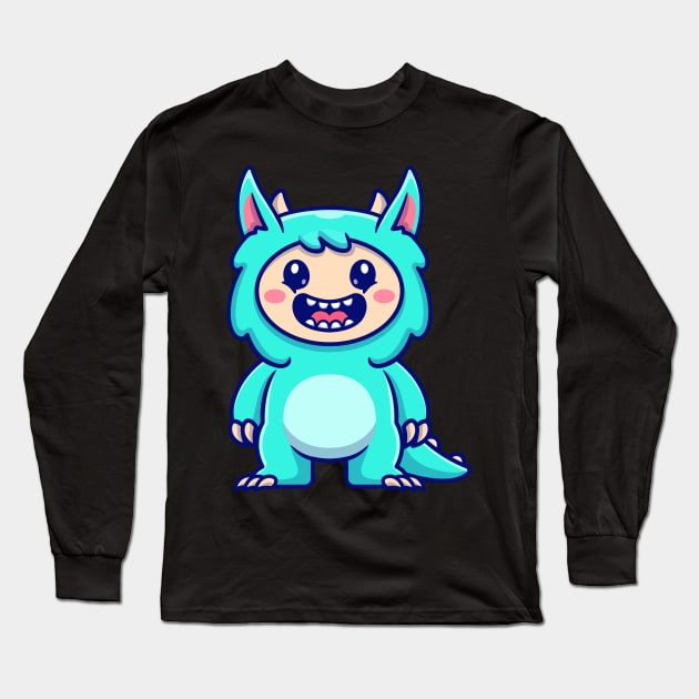 Cute Monster Kid Cartoon Long Sleeve T-Shirt by Catalyst Labs